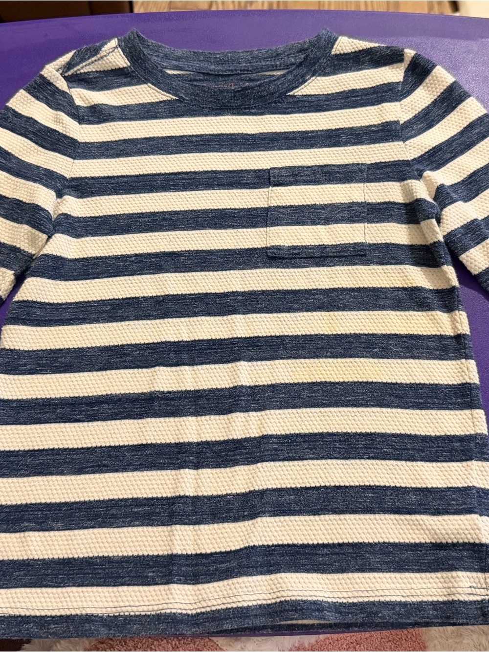 Cat & Jack Navy and White Striped Short Sleeve Tee with Pocket